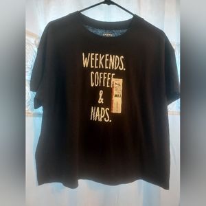 NWT PAJAMA TOP WEEKENDS COFFEE AND NAPS SZ WOMENS M